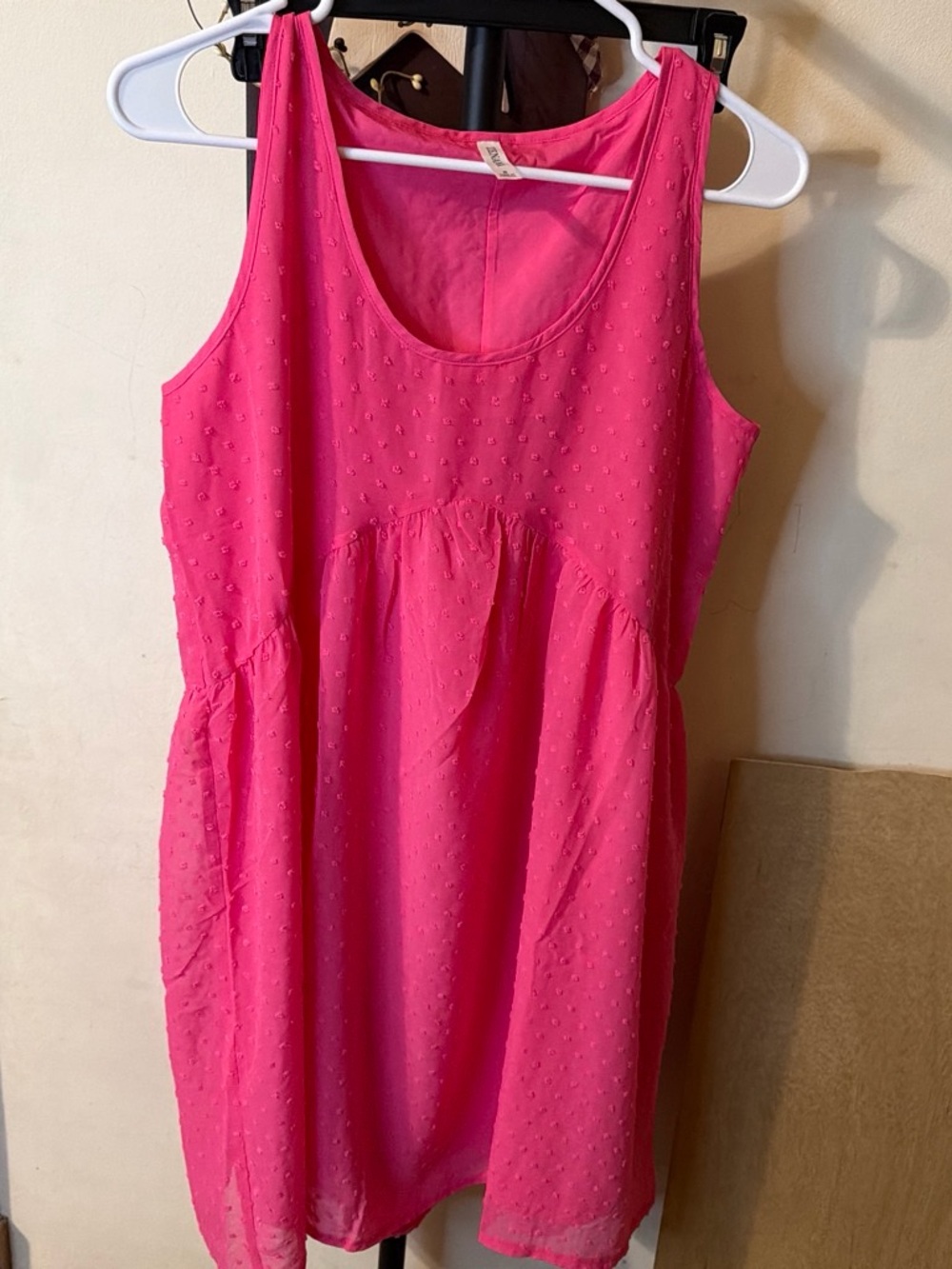 Sleeveless Mini Dress in Bright Pink with Textured Dot Detail